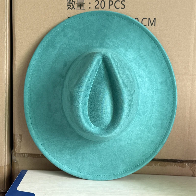 Dark Turquoise Suede Hat For Burning  Hat Women Elegant Party Wedding 9.5CM Men Jazz Felt Gentleman Panama Cap Chapeau