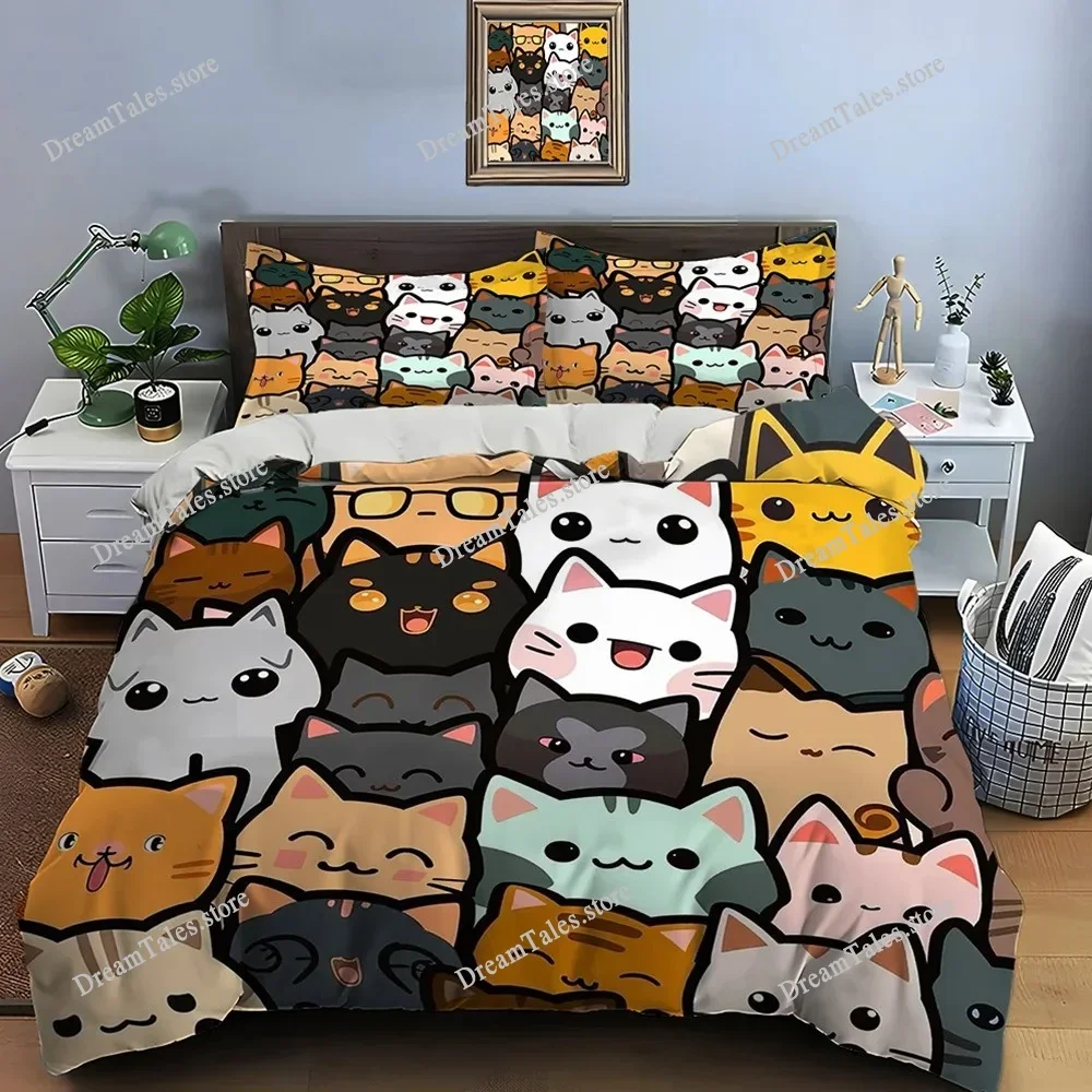 

Home Textile Cartoons Cats Cover Duvet Cover Pillow Case Boy Girl Polyester Bedding Set King Queen Twin Size Luxury Gift