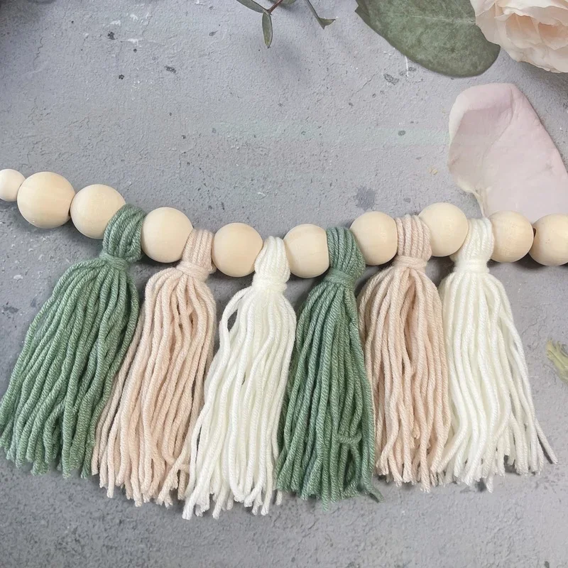 Chic Tassel Garland Various Styles Pom Garland Eco-friendly Decorative Wood Beads Pastel Banner