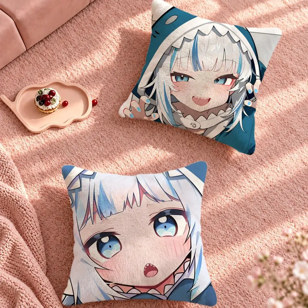 VTuber Cute Shark Gawr Gura Cushion Cover Cute Cartoon Throw Pillow Cover Soft Plush Cushion Cover Sofa Bedroom Home Decor
