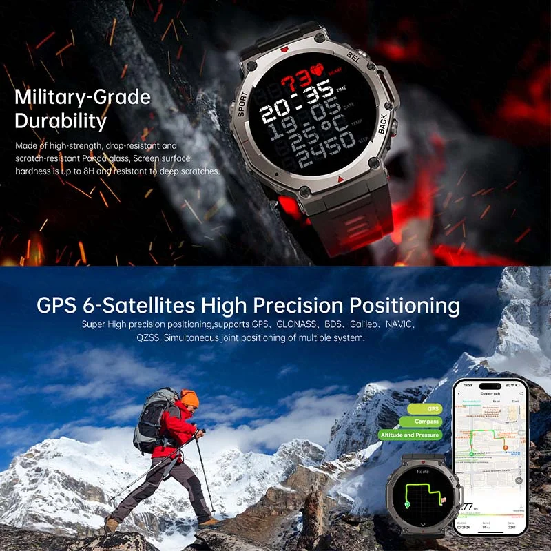 2025 Nuovo T-Rex3 Outdoor Militare GPS Incorporato Altimetro Barometrico IP69K 5ATM Nuoto Impermeabile Chiamata Bluetooth Astuto Della Vigilanza Degli Uomini