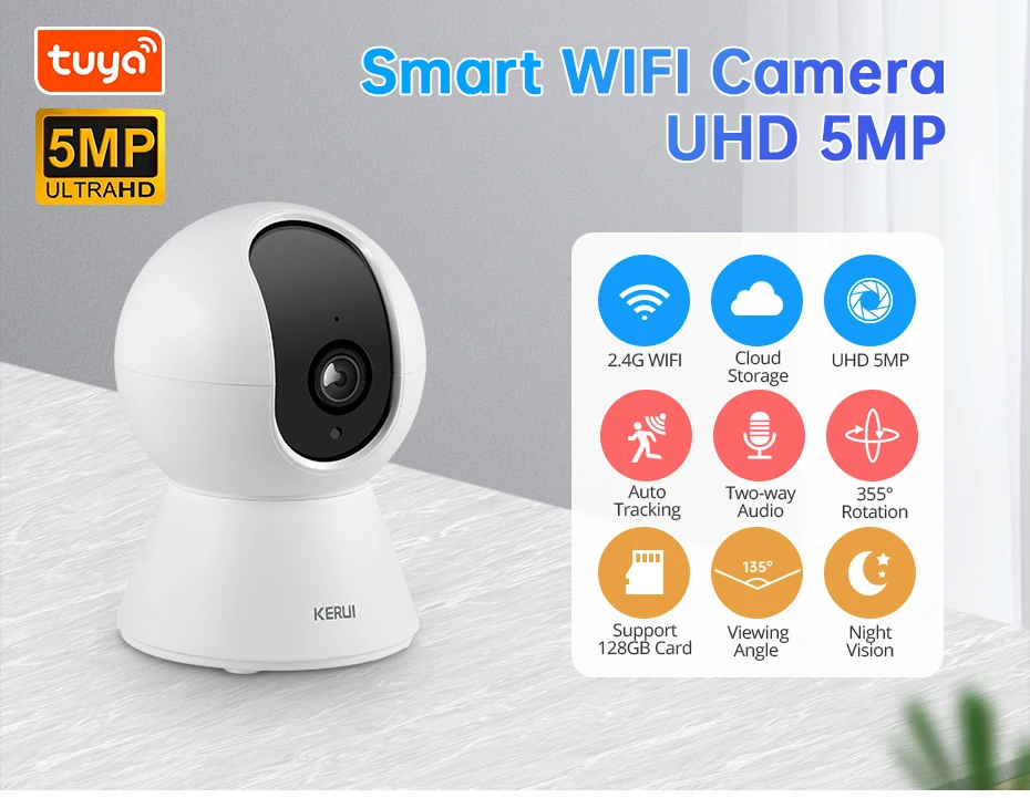 KERUI Tuya Smart 5MP Innen-PTZ-Kamera WLAN IP-Kamera Kabellose Heimsicherheits-Überwachungskamera IR-Nachtsicht Auto-Tracking – Detail 1