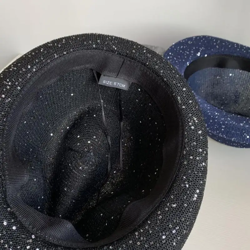 

39BB Carnivals Hat Elegant Derby Hat with Rolled up Brim Festival Hat for Adult Performances Sequins Fedoras Hat