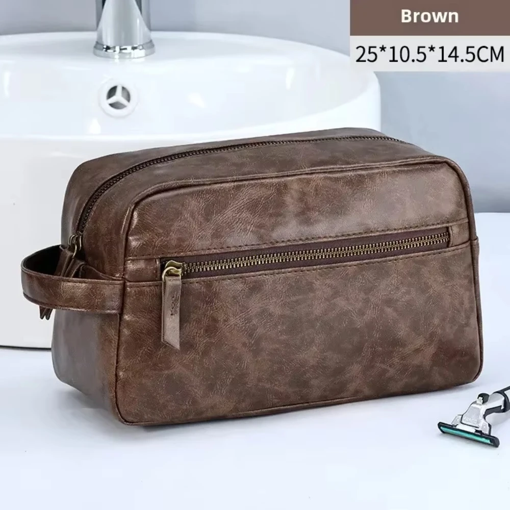 Men Business Travel Wash Toiletry Bag Waterproof PU Leather Bathroom Shaving Tools Organizer Bag Women Makeup Pouch Cosmetic Bag