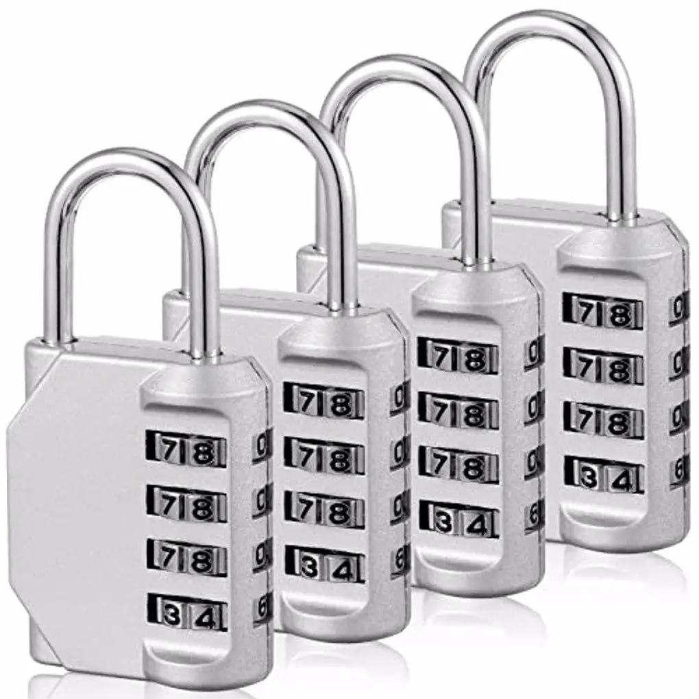 

Pack of 4 4 Digit Padlock Door Suitcase Luggage Safety Locks Black