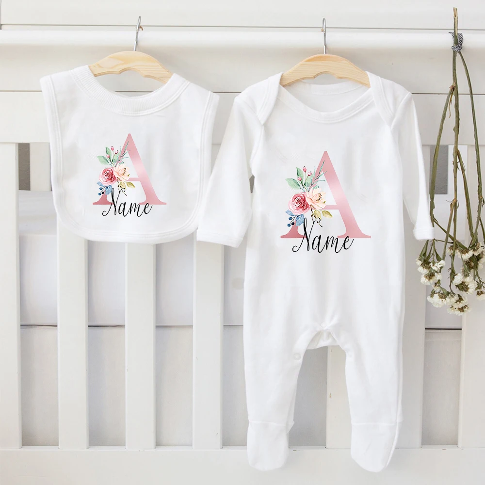 Newborn Girl Coming Home Outfit Personalized Baby Girl Outfit Custom Name Coming Home Outfit Monogrammed Baby Shower Gift Set