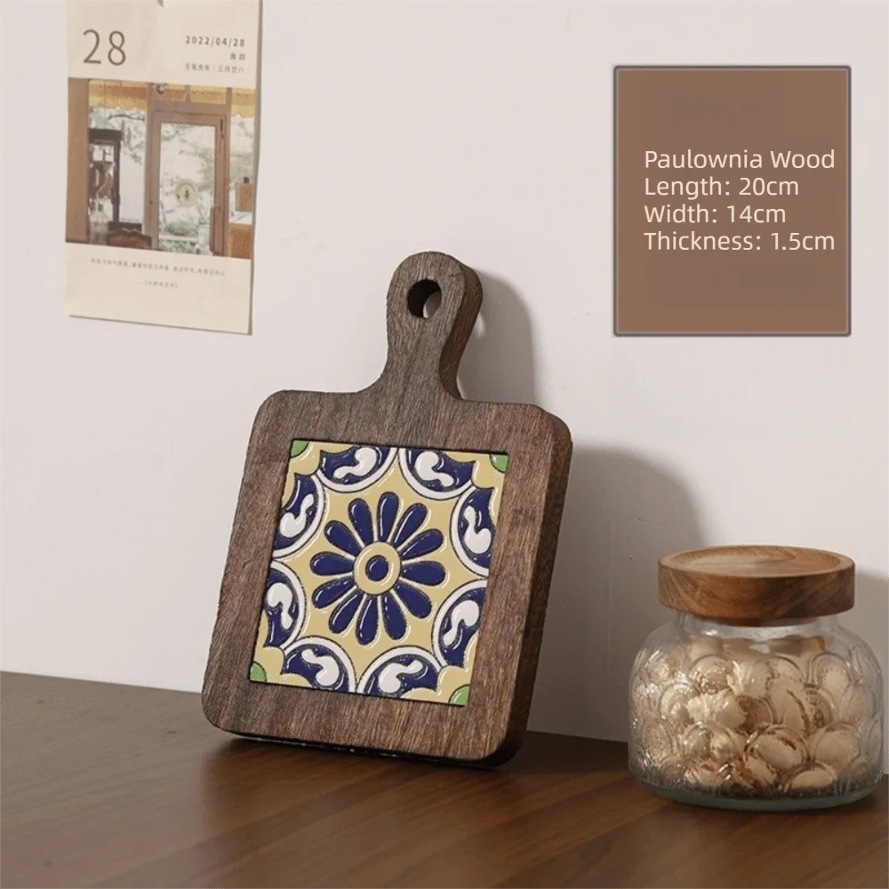 Japanese Style Solid Wood Coaster Square Retro Wooden Flower Tile Coaster Heat Resistant Placemat Coffee Cup Mat Coffee Break