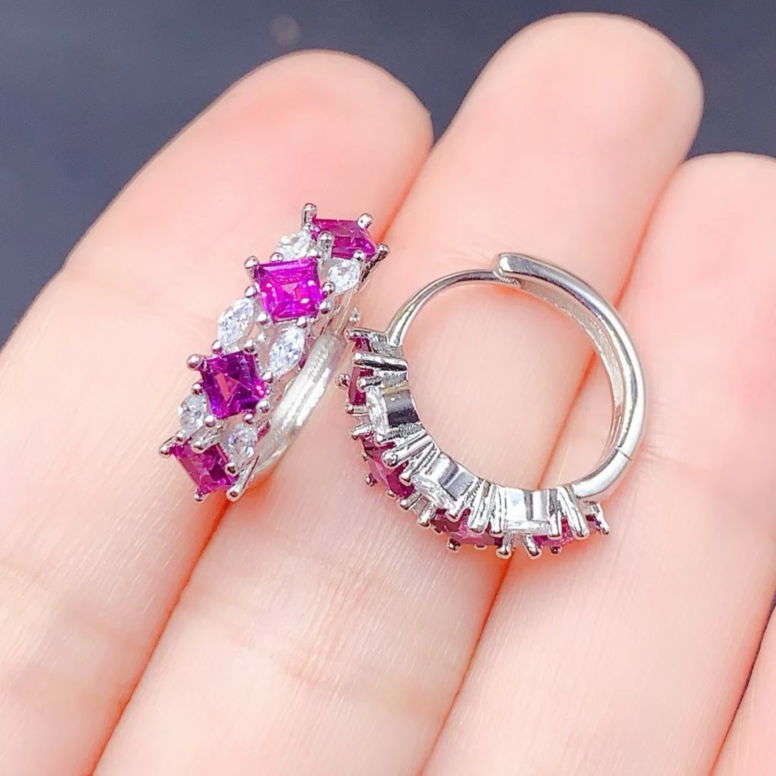 

Solid 925 Silver Hoop Earrings Natural Garnet Earrings for Girl 3mm 1.2ct Genuine Pyrope Garnet Jewelry