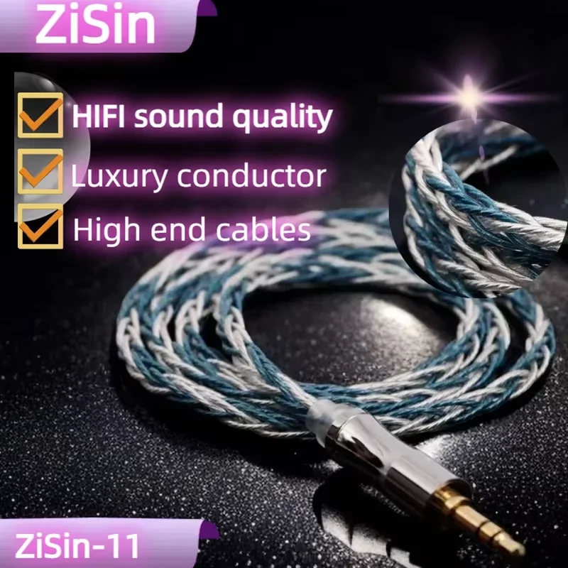 ZiSin-11 8-Core Oxygen free pure copper+silver plating Earphone Upgrade Cable With 4.4mm Small Focal  For DB3 Moondrop ZX2