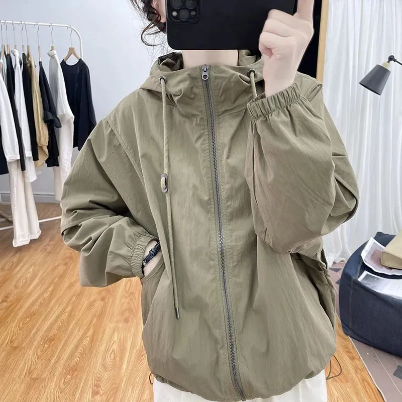 Women's ort Hooded Jaet Korean Sle Loose Slimming Windbreaker Autumn Faion Stand Collar Versatile Casual Top