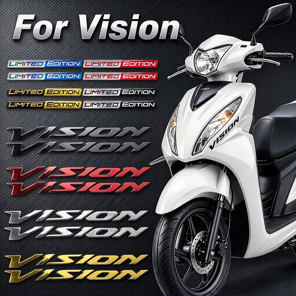 For NSC Vision 50 110 50cc 110cc 150 Soft Adhesive 3D Epoxy Resin Motorcycle Emblem Stickers Moto Scooter Side Body Decor Decals