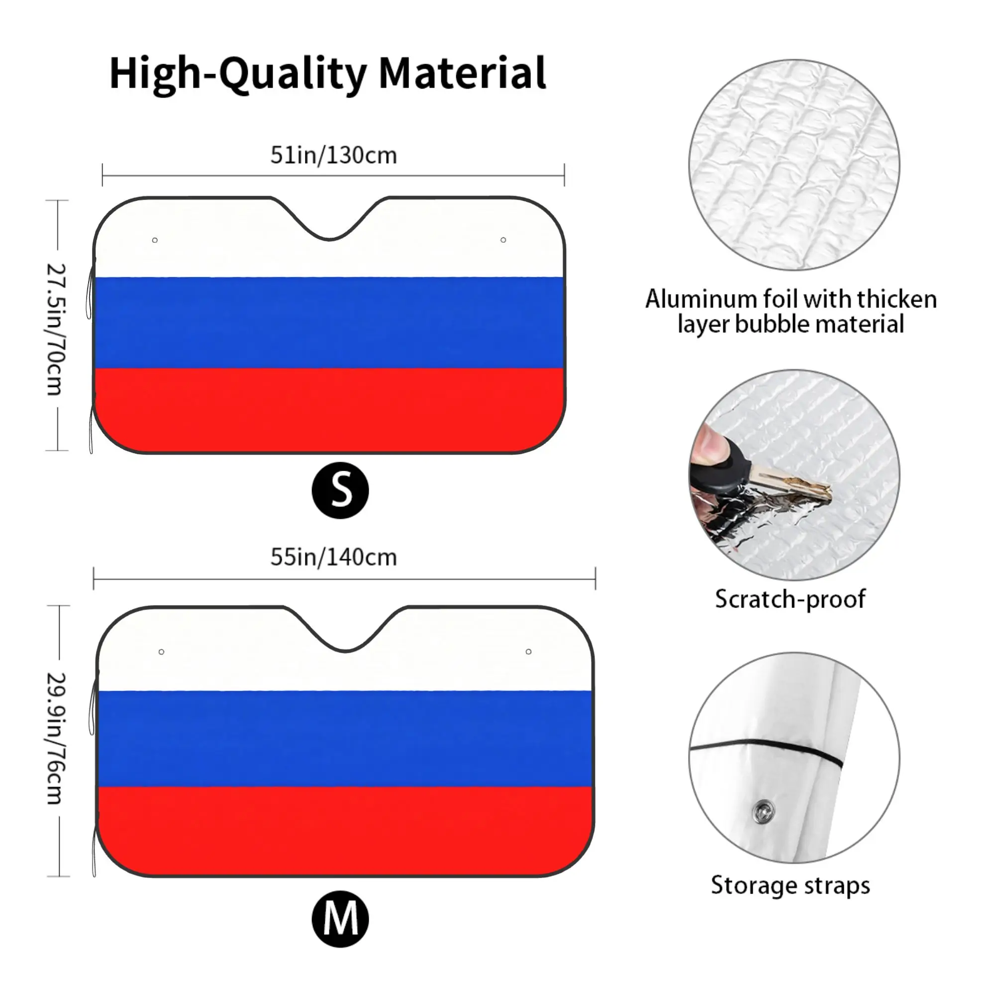Russian Flag Car Windshield Sun Shade, Foldable UV Ray Reflector Visor, Heat Insulation Shield for Cool Interior