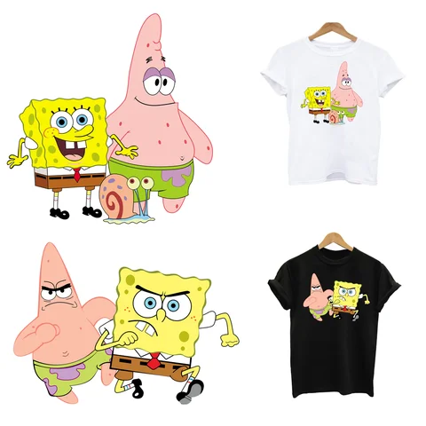 Patches Termocolantes do Bob Esponja para Roupa Infantil, Adesivos de Transferência Térmica para Camisetas, Personalizados DIY