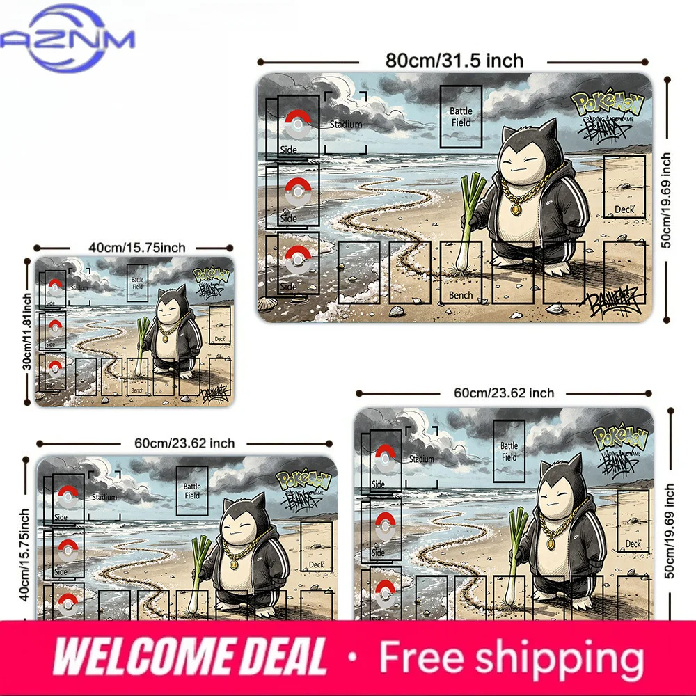 

Snorlax Urban Beach Style TCG Playmat with Zones Non-slip Desk Mat for PTCG Card Game