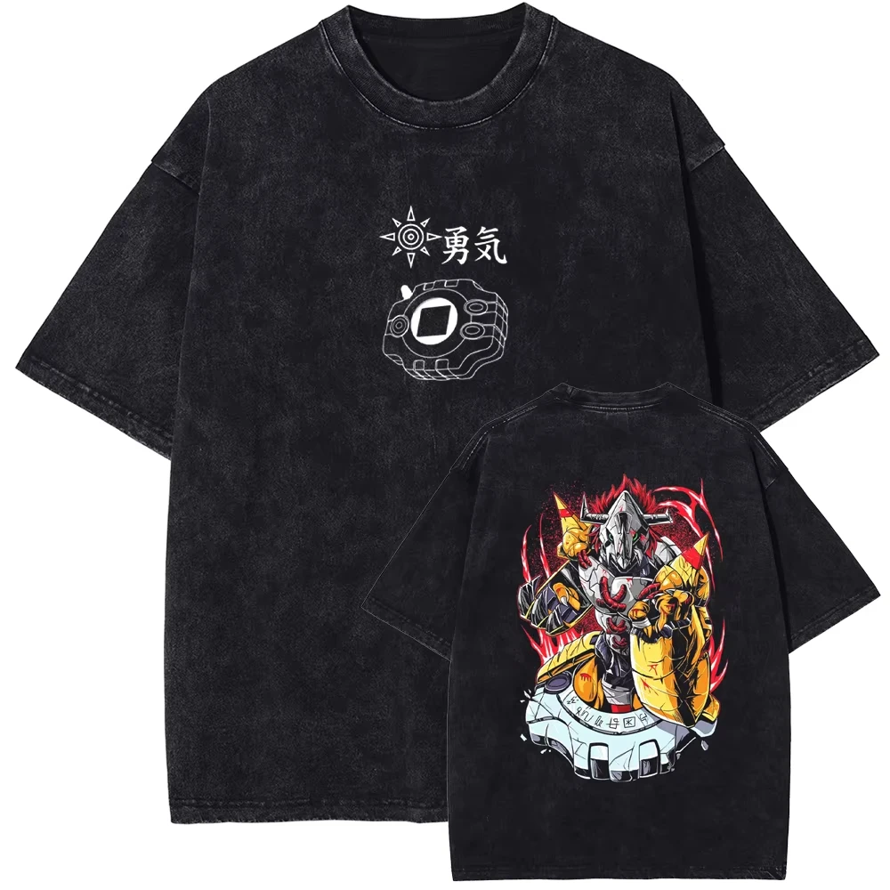 

Men Streetwear Washed Apricot T-shirt Harajuku Anime Graphic Print Tshirt Fashion Summer Short Sleeve Cotton Tee Unisex