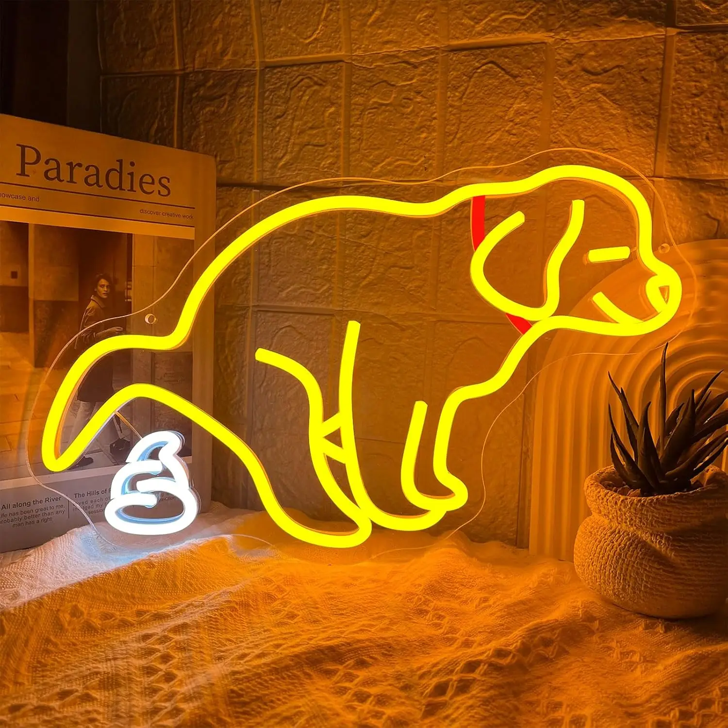 

Pooping Dog Neon Sign Funny Golden Retriever Dog LED Neon Light Dimmable USB Animal for Bedroom Pet Shop Party Bar Game Room