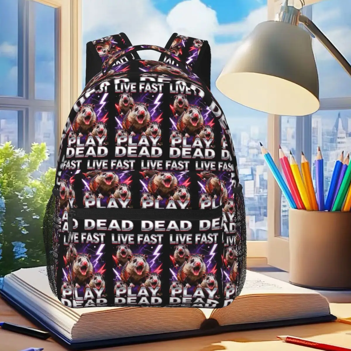 Possum Live Fast Eat Trash Creative Design Graphic Backpack Student Boys Girls BookBag School Bag Shoulder Bags for Men Women