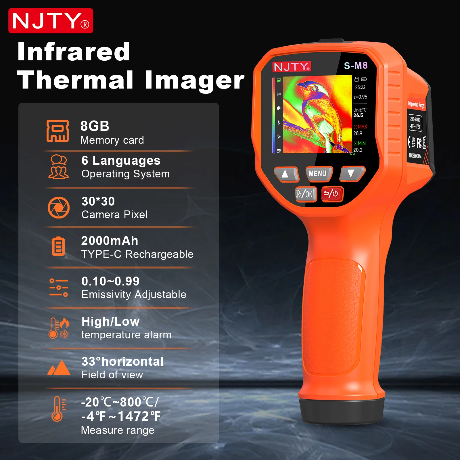 NJTY SM8 Şarj Edilebilir Kızıl - Nf 521 Thermal Imaging Camera incelemesi ve fiyatı
