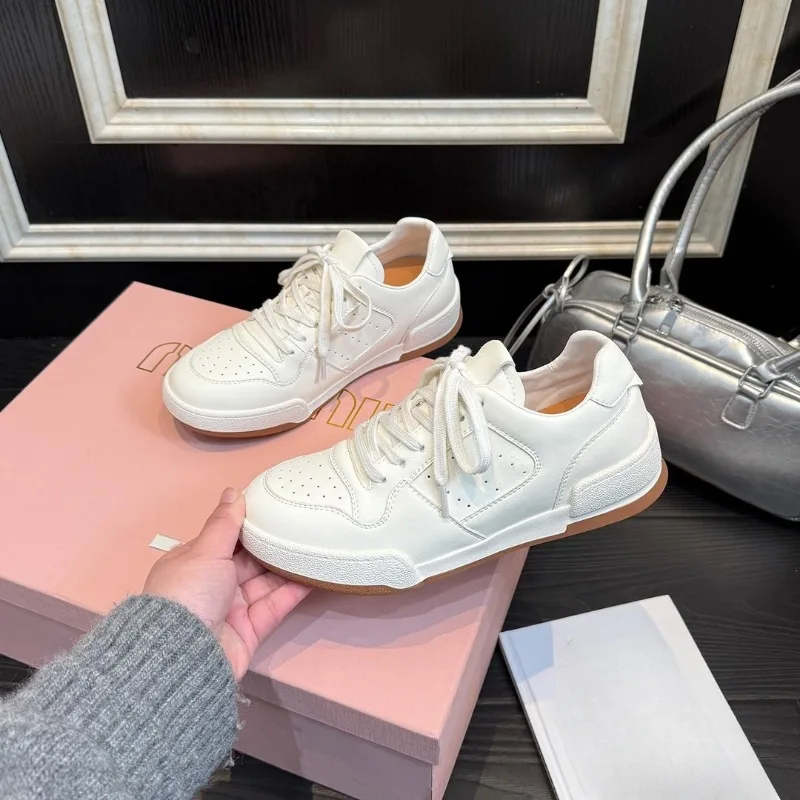 

New Women Shoes Fashion Genuine Leather Chunky Sneakers for Woman Classic Round Head Board Shoes Designer Shoes Zapatos De Mujer