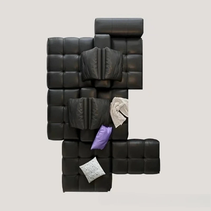 

Pixel leather sofa living room first layer cowhide Italian minimalist module sofa combination