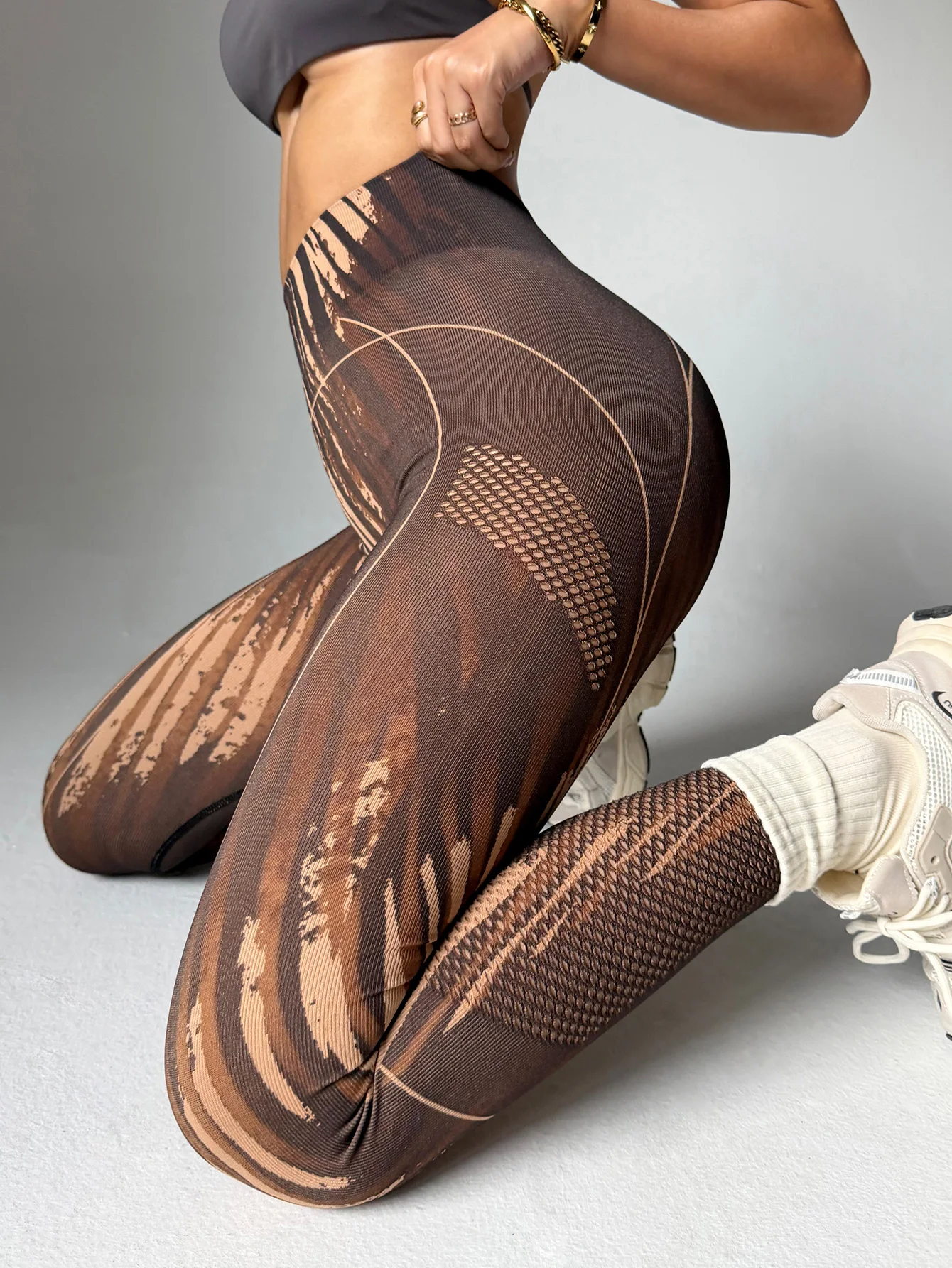 Women's High-Waist Printed Leggings Lattice Design Soft Fitness Yoga Pants Comfortable Women's Clothing Leggings