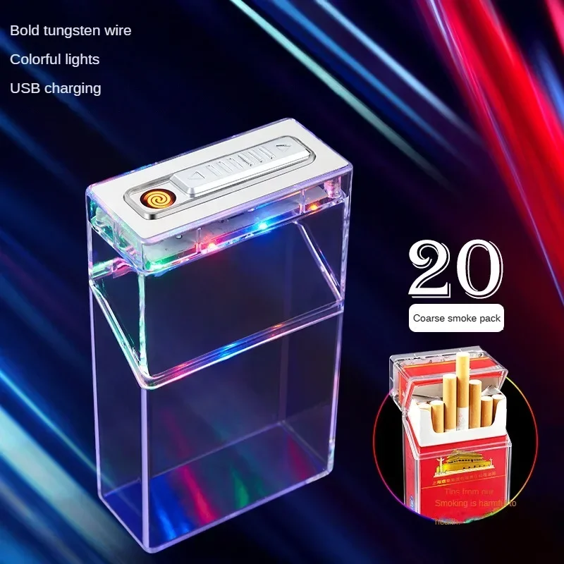 New Transparent Cigarette Case with Lighter All-in-one Machine 20 Standard Cigarettes Creative Windproof Cigarette Lighter