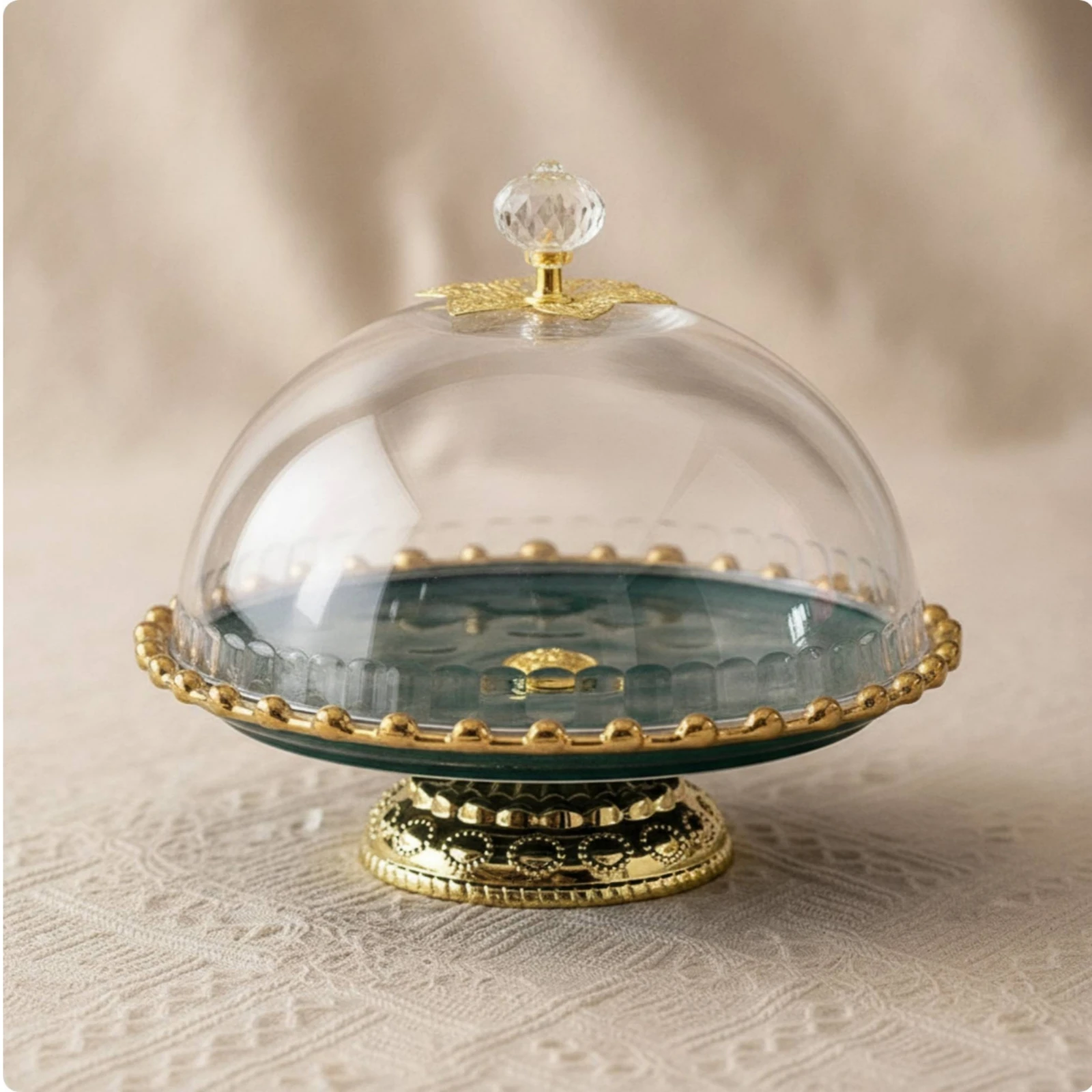 Cake Plate with Dome Beaded Cake Stand with Dome Lid Dessert Serving Dish Footed Versatile for Bakers, Afternoon Tea