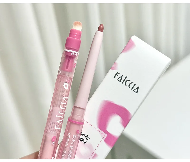 Nude Lip Liner mit Lippenpinsel, weicher Nebel, Kosmetik, Lippenstiftstift, sanfte Farben, mattierter Lippenstiftstift, Lippenkonturierung, Lipliner-Stift