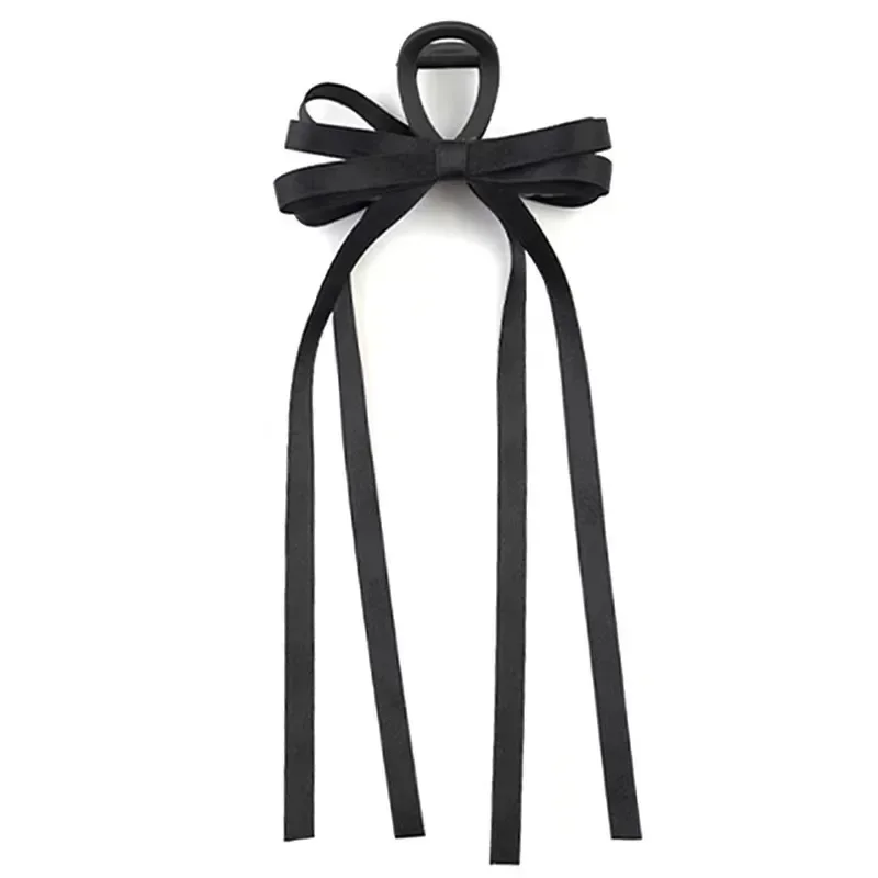 Spring and Summer Black Ribbon Bow Sweetly Fashionable Girl\'s New Matte Hair Clip Girl Pan Hair Shark Hair Clip Accessories