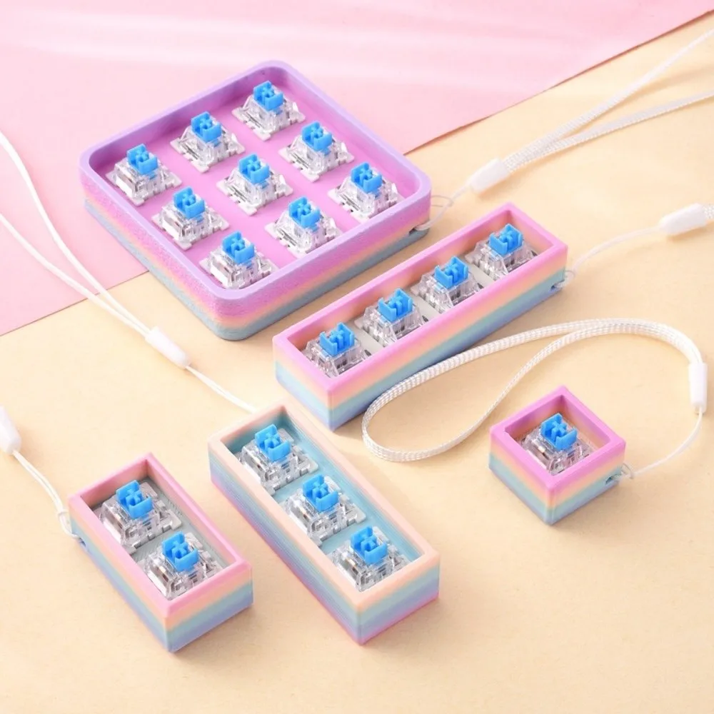Plastic Mechanical Keyboard Switch Tester Attached Lanyard Rainbow Gradient Keyboard Switch Holder Keychain Style