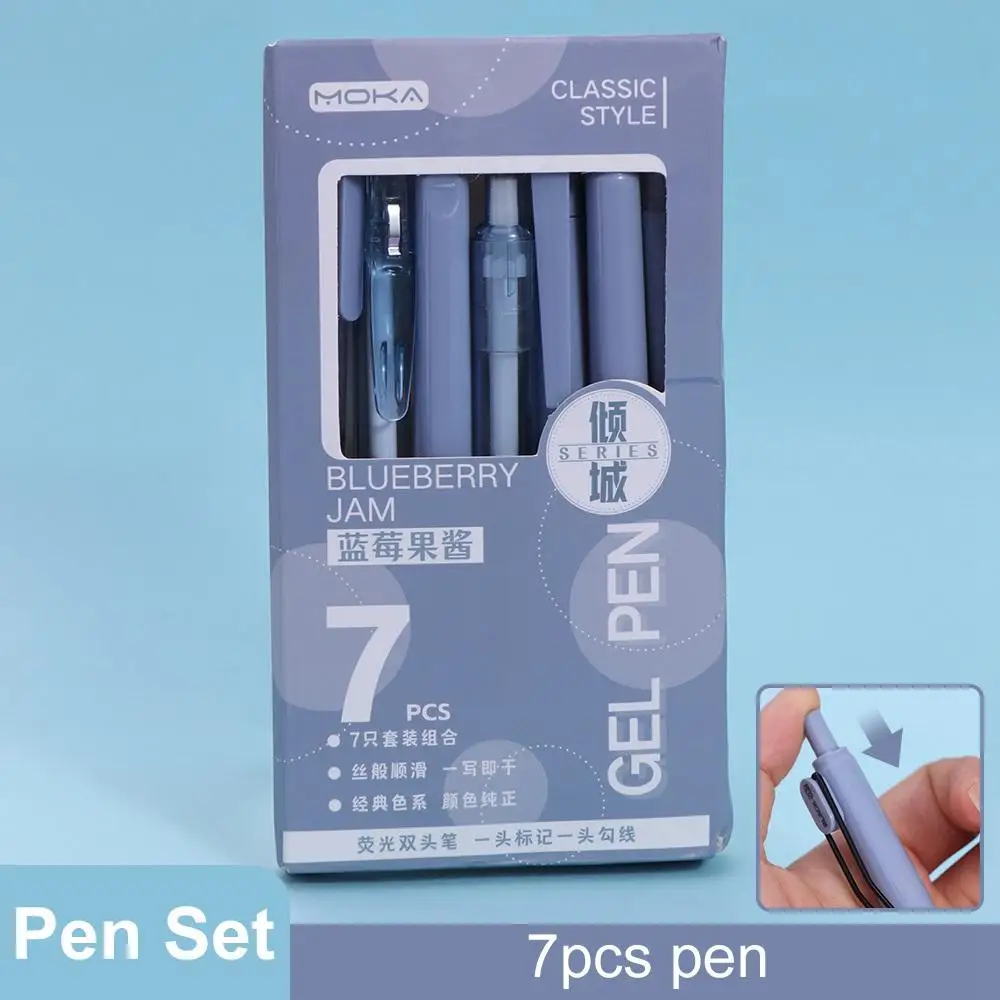 7pcs/Set ST Nib Press Gel Pen 0.5mm Quick-Drying Neutral Gel Pen Writing Smoothly Black Ink Ballpoint Pen Writing Signing