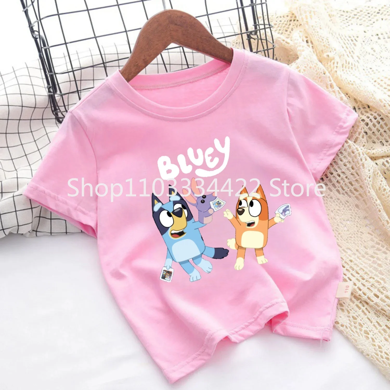 Blueys Bingo T-shirt Children Summer Clothing Girls Pink Trendy Base Tops Cute Cartoon Figure Print Tees Kids Birthday Gifts