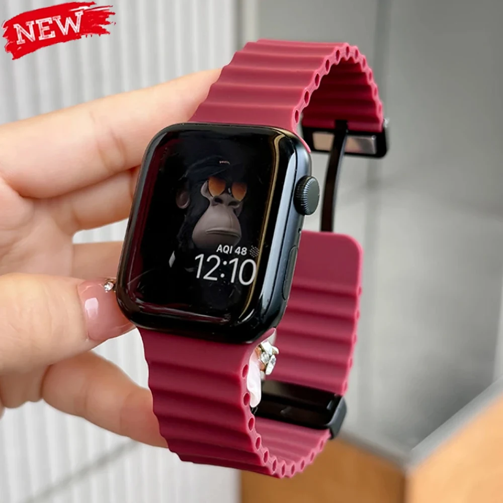 Magnetisches Schnallenarmband für Apple Watch Band Ultra 2 49mm 41/45mm 44/40 42/46mm Silikonarmband iWatch Ultra Serie 11 10 7 8 9