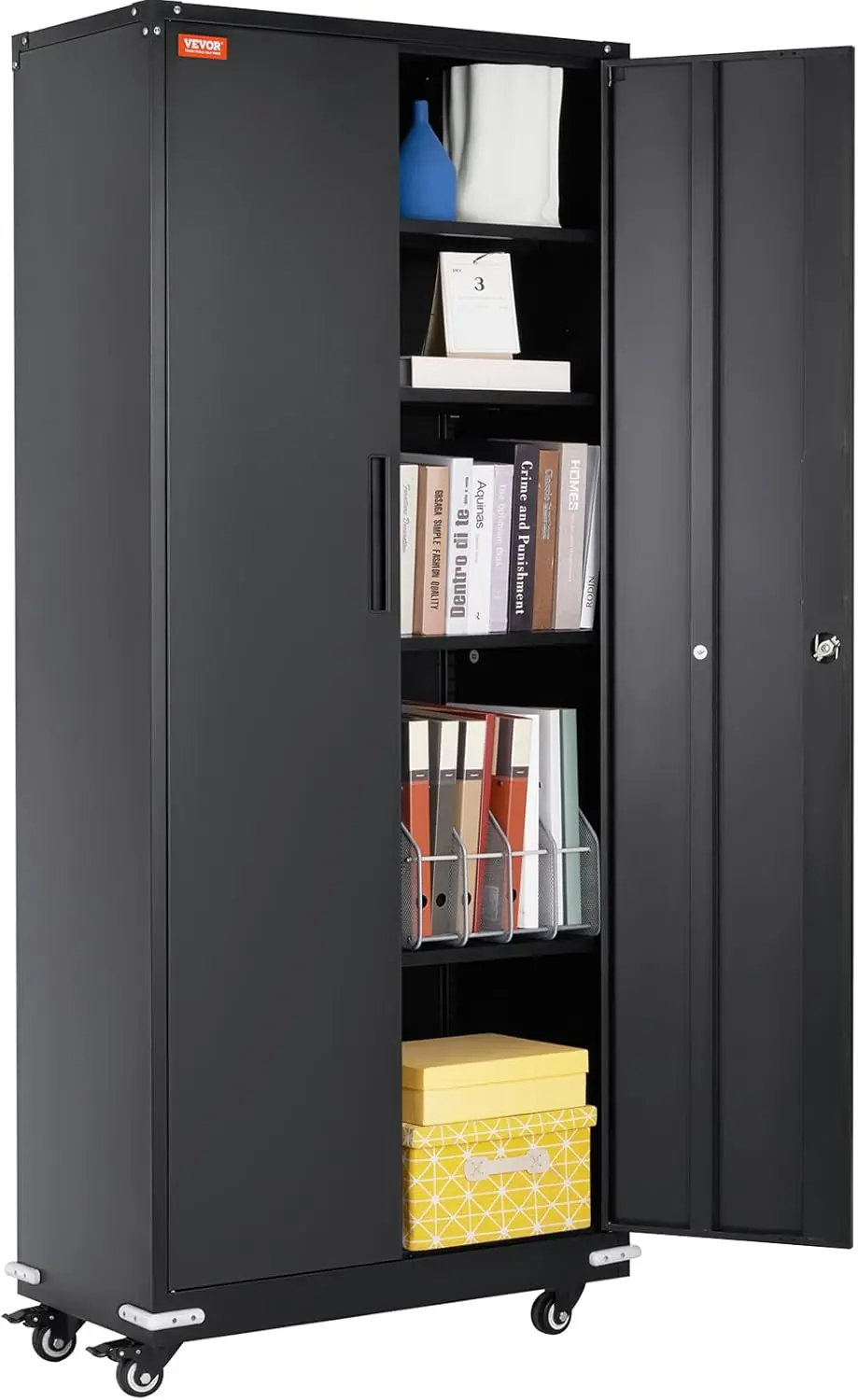 Rolling Storage  Capacity per Shelf, Metal Cabinet with 3 Keys for Office, Garage, Home, 75-inch, Black