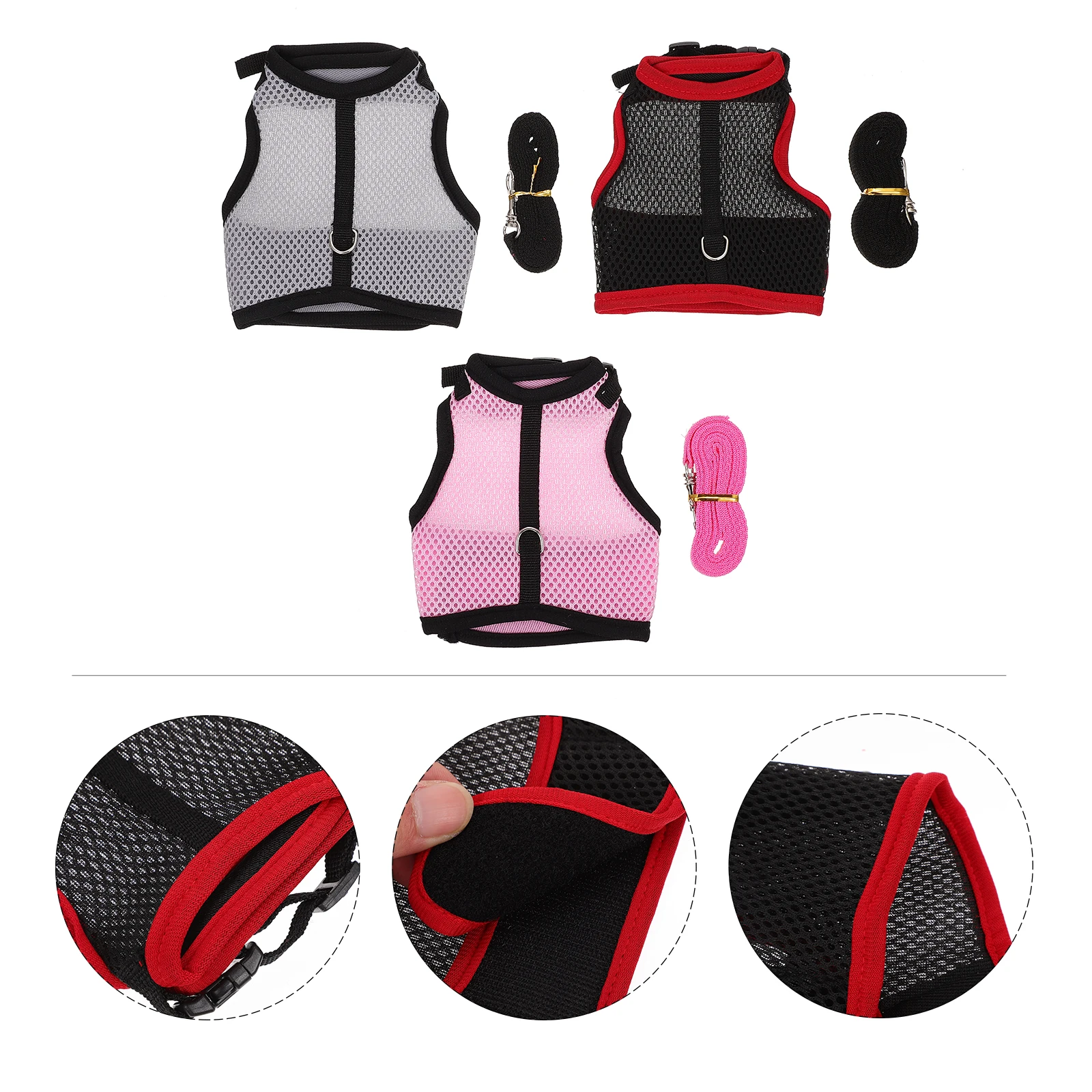 

3Sets Pet Leash Traction Rope Small Animal Harness Vest Bunny Hamster Squirrel Lightweight Breathable Walking Outfit