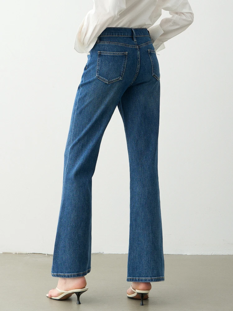 

USEEN джинсы-колокольчики с высокой талией, женские классические повседневные утягивающие брюки, хлопковые эластичные джинсовые брюки на молнии S64