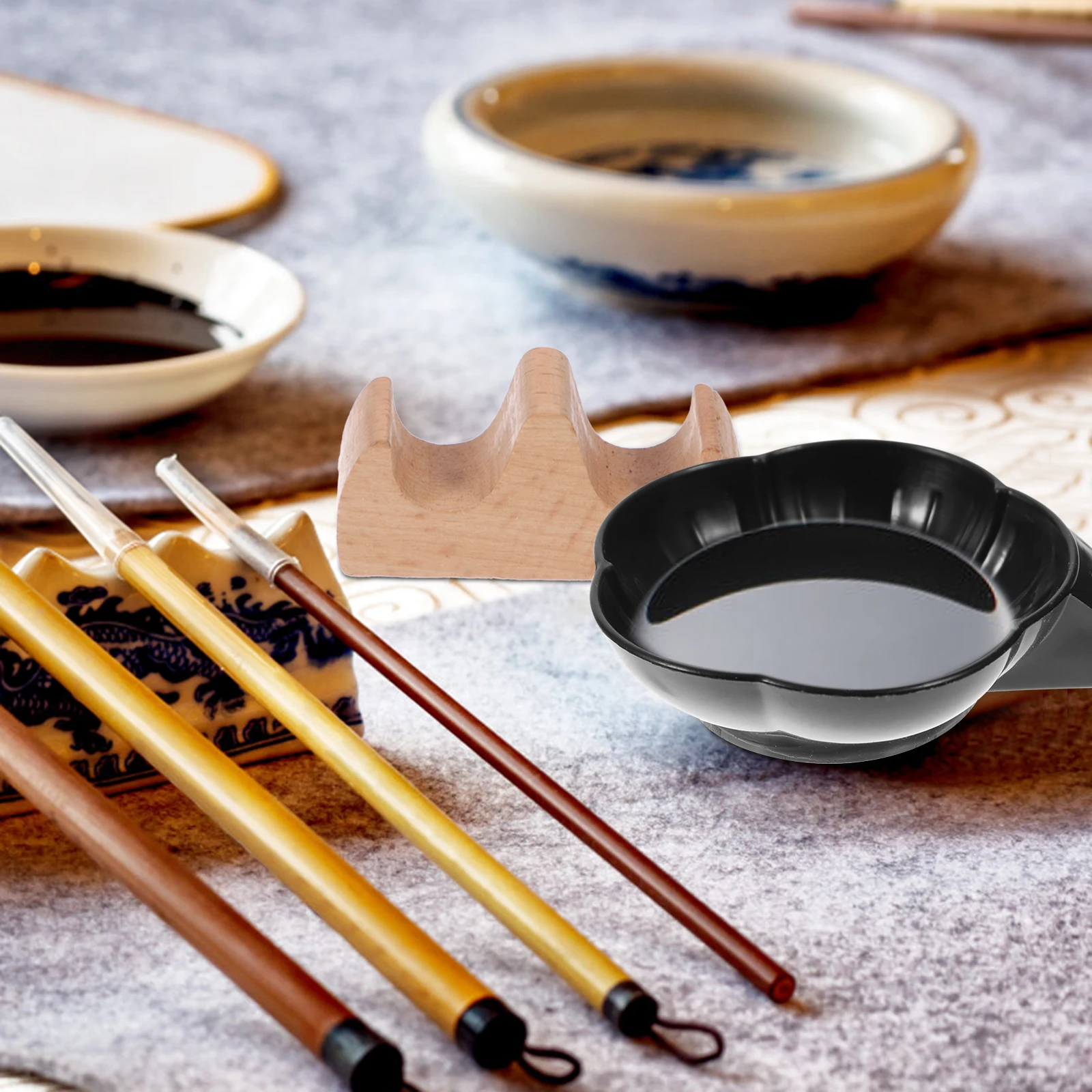 

12pcs Dish Set Calligraphy Brush Rest White Sumi Ink Dish Wood Brush St Desk Sumi Plate