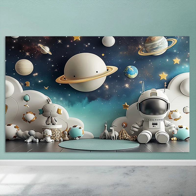 Outer Space Astronaut Planet Background Cloth Room Decoration Children\'s Birthday Party Baby Shower Arrangement Banner Props