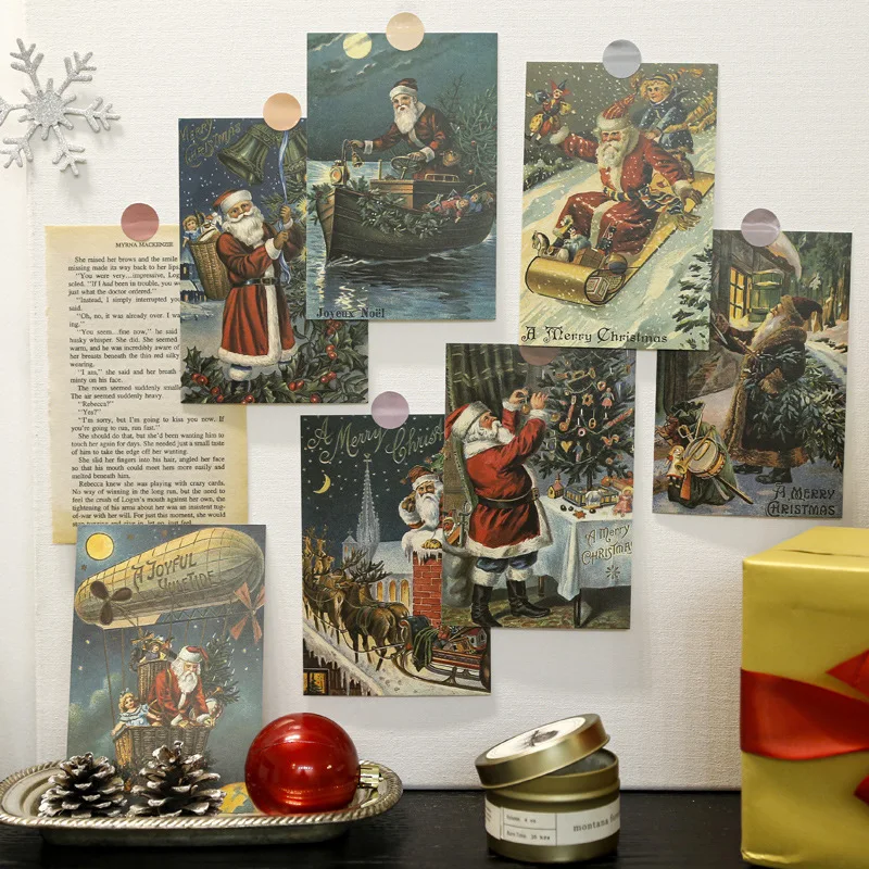 30 Pcs/Set Merry Christmas Santa Claus Postcard INS Art Decorative Card Creative Background Wall Sticker Greeting Cards