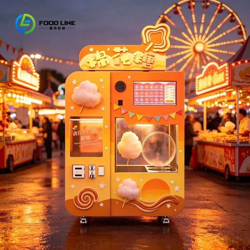 Customized Touch Screen Automatic Cotton Candy Vending Machine 24H Unattended Commercial Marshmallow Vending Device