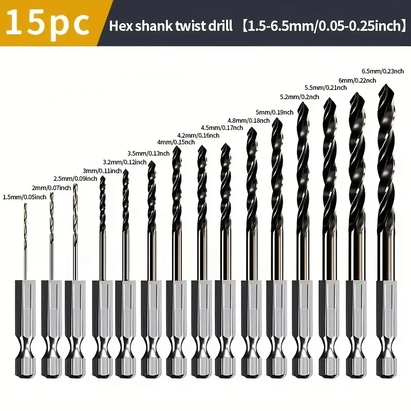 15PCS HSS M35 Cobalt Coated Twist Drill Bit Set 1.5mm To 6.5mm Drill Bits For Wood Metal Drilling Power Tool Accessories
