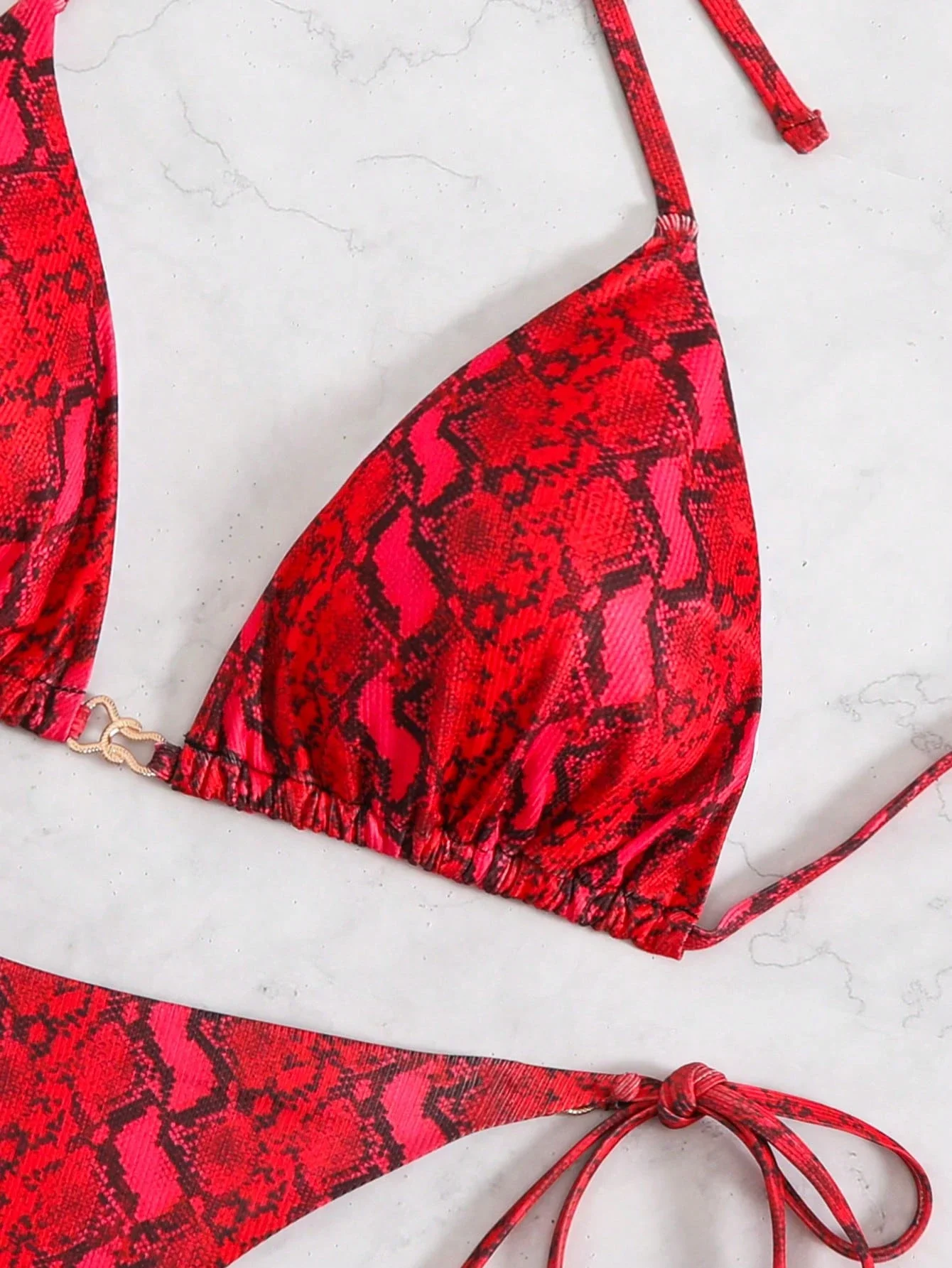 

Red Snake Print Thong Bikini Set For Women Beach Vacation Summer