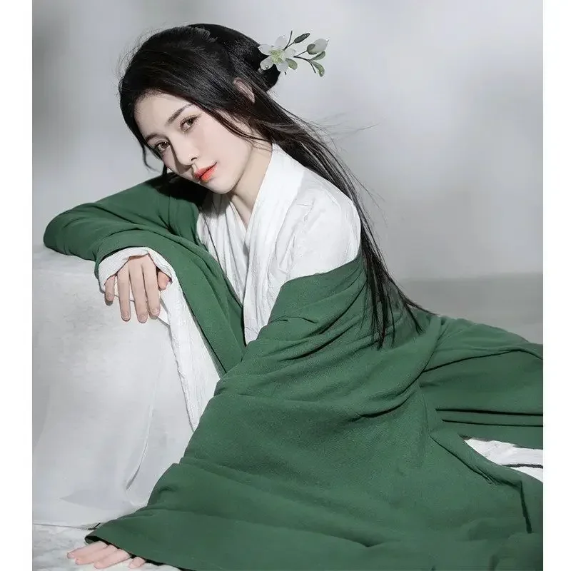 Женское платье Hanfu большого размера 2XL, Женский костюм для косплея, летний костюм Hanfu, зеленое, черное, белое платье, наборы