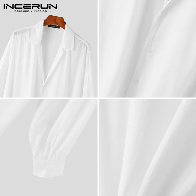 INCERUN Tops 2024 Korean Style New Men\'s Sexy Slightly Transparent Shirts Casual Personality All-match Long Sleeved Blouse S-5XL