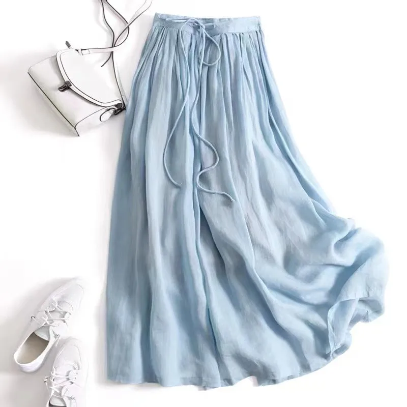 Solid Cotton Linen Women Skirts Maxi Ethnic Style Beach Saia Ropa Mujer Casual Harajuku Boho Long Skirt Woman Clothing Faldas