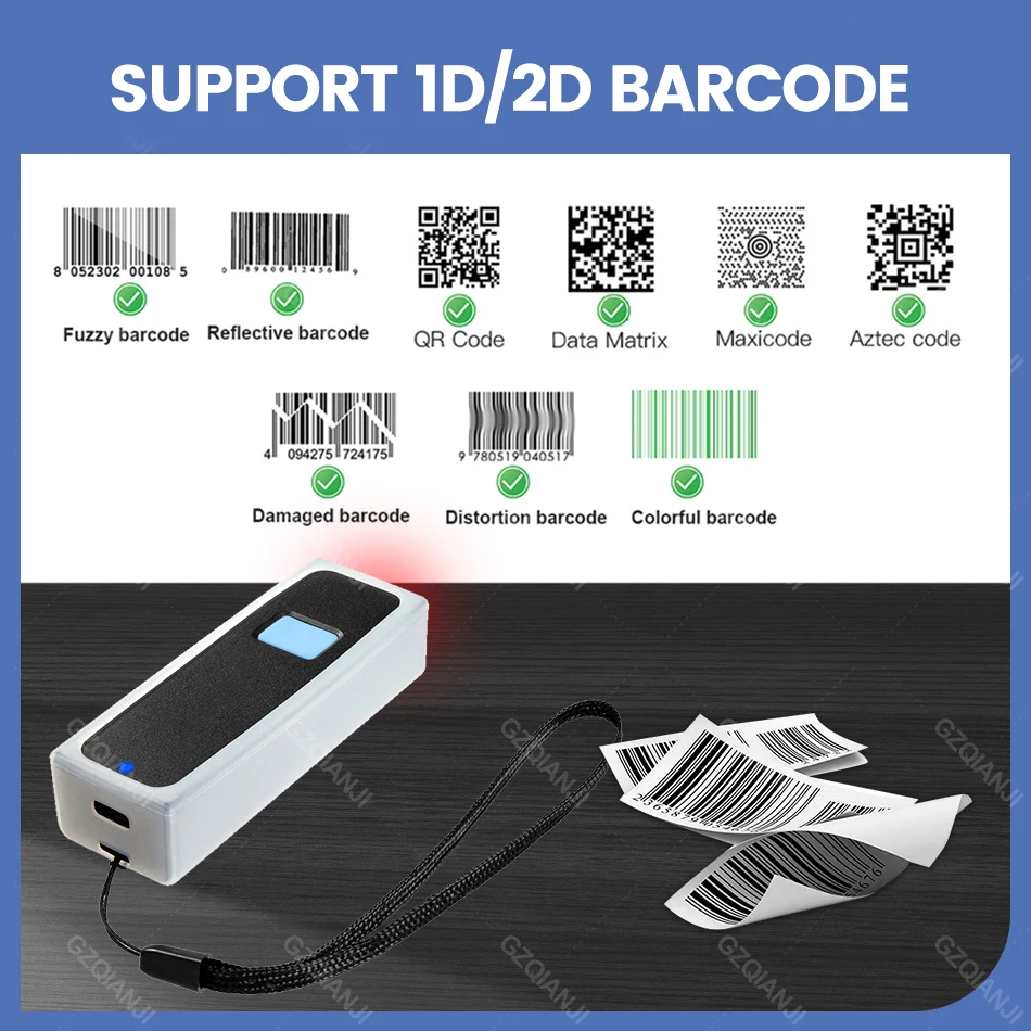 Imagem -03 - Handheld Barcode Scanner sem Fio 1d Portátil 2d qr Bar Code Reader Pdf417 para Digitalização de Inventário Ios e Android Mobile Use