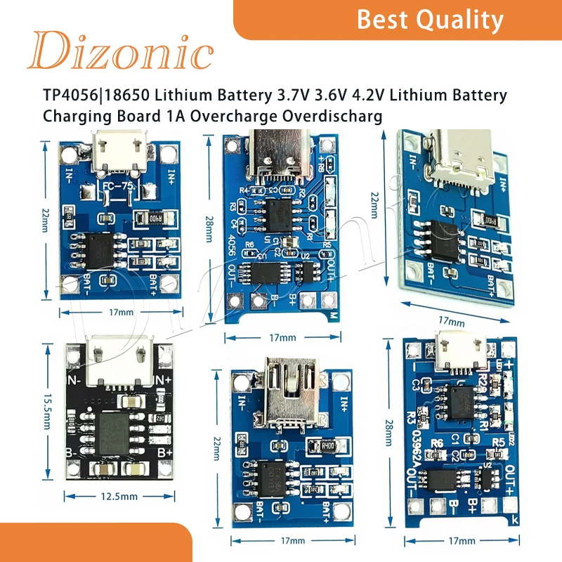 

Dizonic TP4056|18650 Lithium Battery 3.7V 3.6V 4.2V Lithium Battery Charging Board 1A Overcharge and Over-Discharge Protection