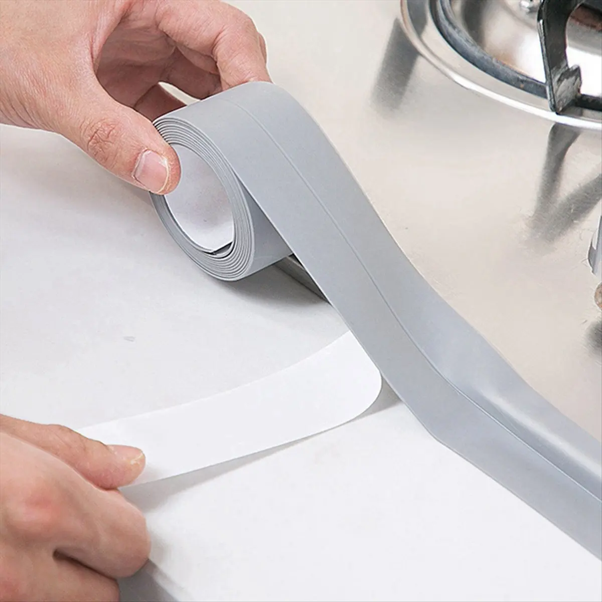 【A03R】 Waterproof Sealing Tape Anti-Mildew Bathroom Kitchen Door Strip Shower Sink Bath Sealer 3.2m X 2.2cm Grey