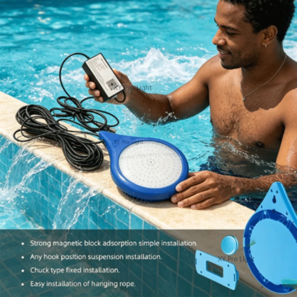 25W RGB Underwater Lights IP67 Magnetic Suction Swimming Pool Light Mobile APP Control No Punching Install Pool Party Decoration