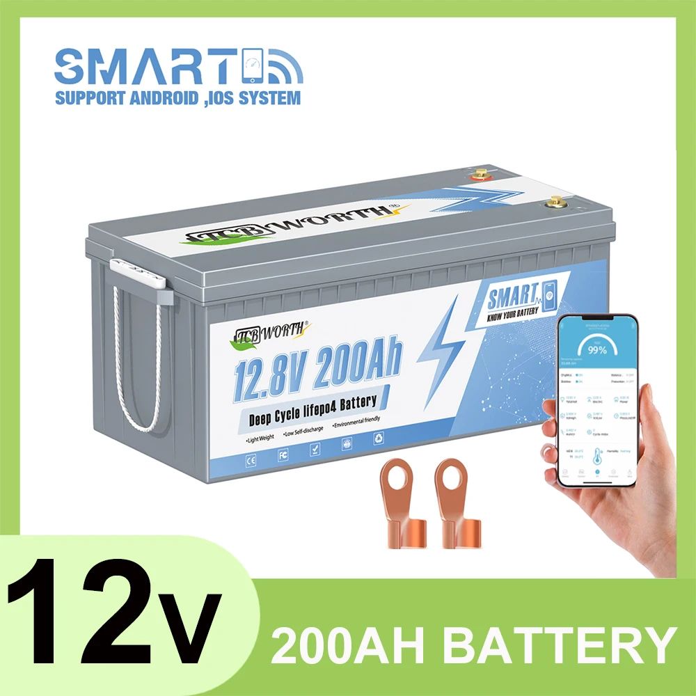 12V 200Ah 135Ah 100Ah 12V LiFePO4 Battery With Bluetooth BMS 6000+ Cycles Grade A cell For RV Solar Home Lithium Pack EU US